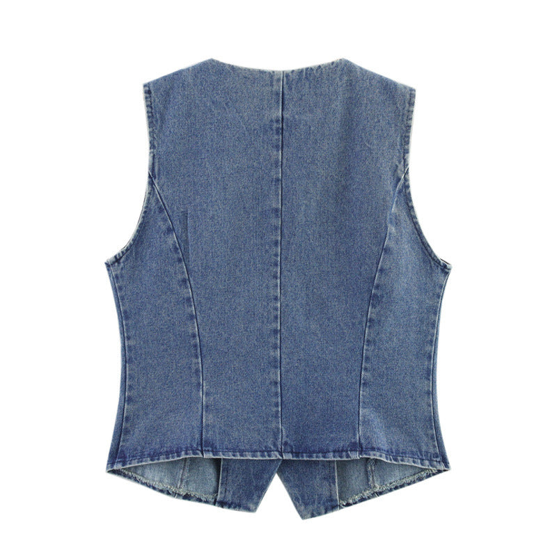 SkyCharm Distressed Denim Vest