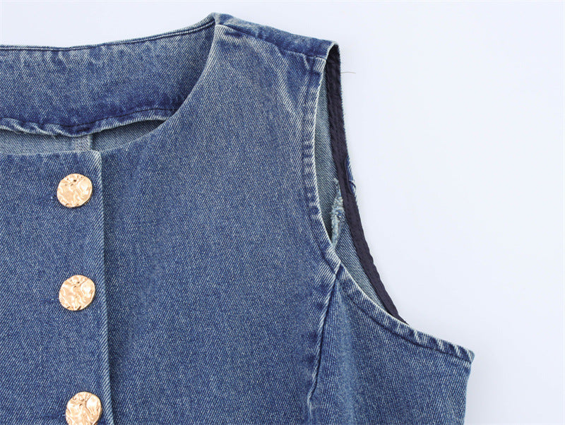 SkyCharm Distressed Denim Vest