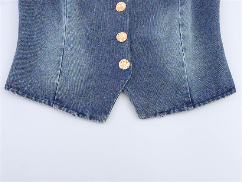 SkyCharm Distressed Denim Vest