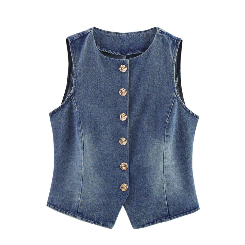 SkyCharm Distressed Denim Vest