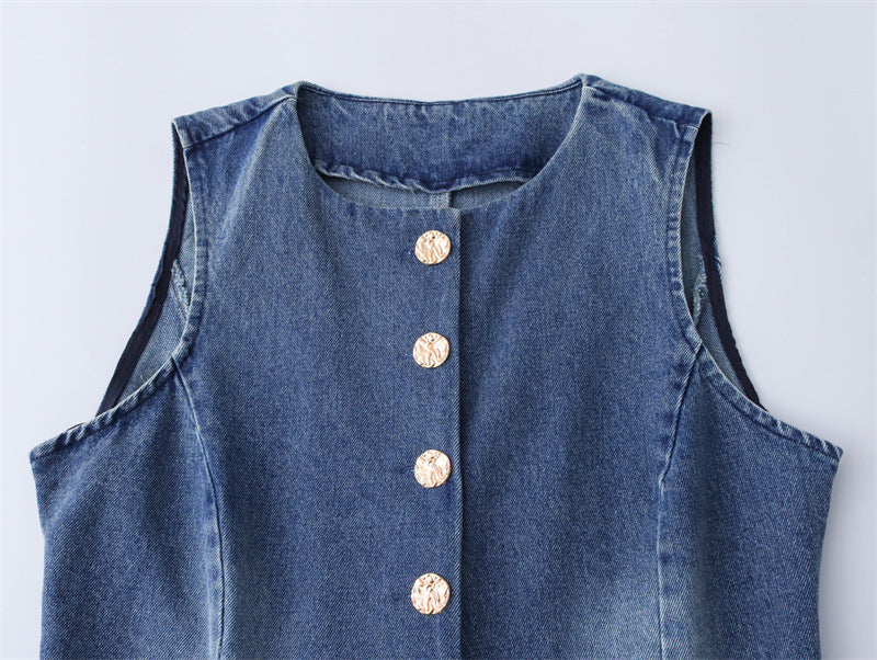 SkyCharm Distressed Denim Vest