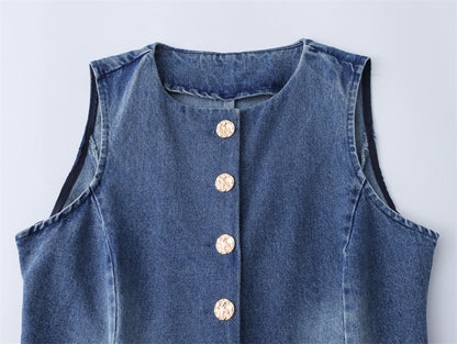 SkyCharm Distressed Denim Vest