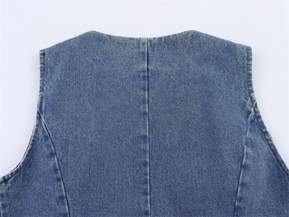 SkyCharm Distressed Denim Vest