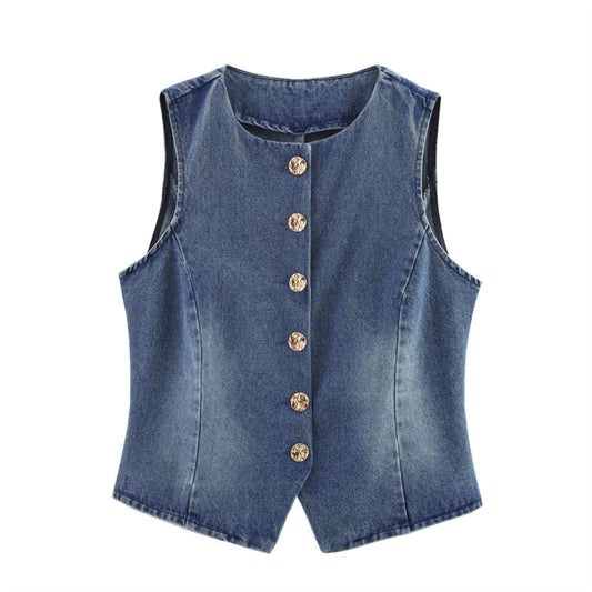 SkyCharm Distressed Denim Vest